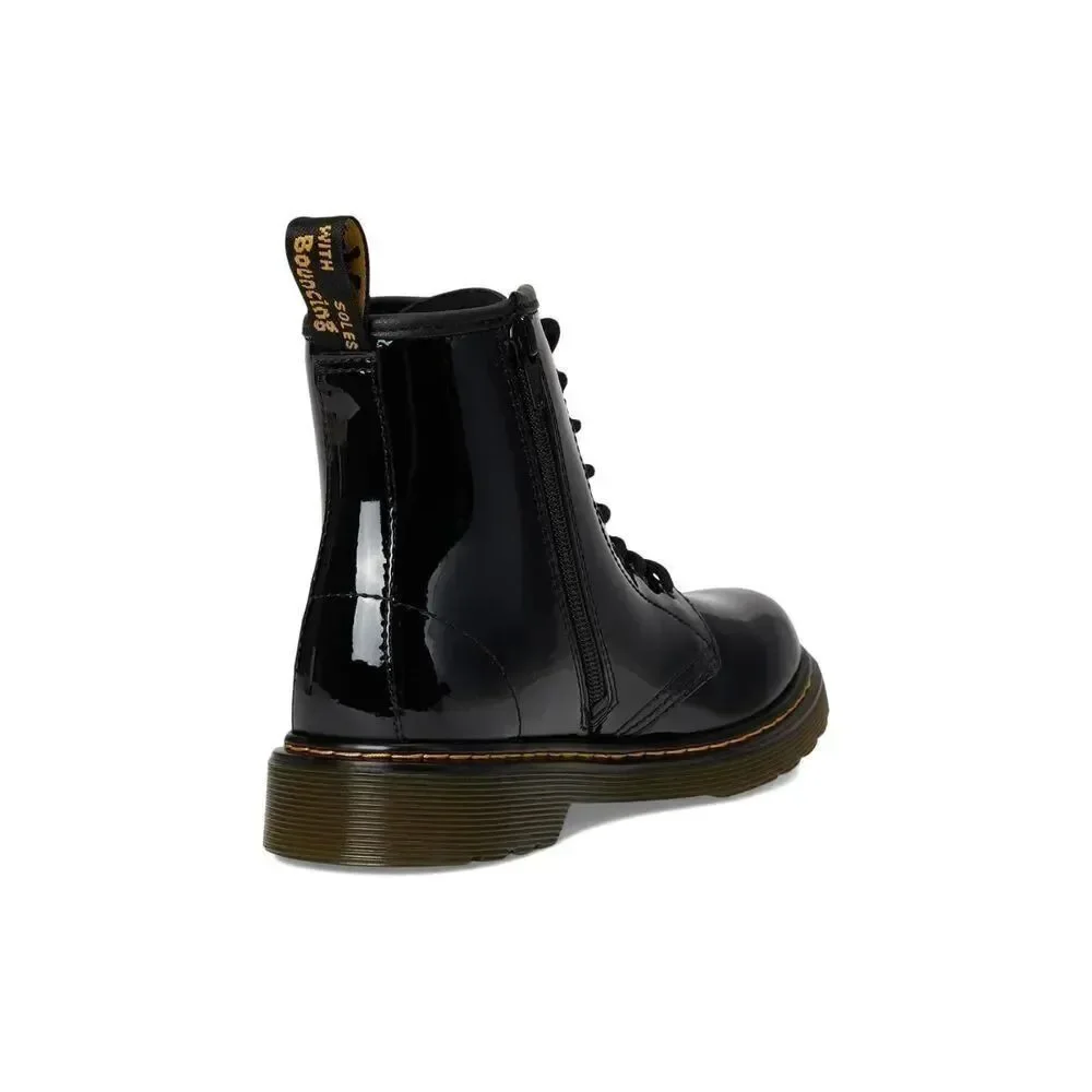 Dr Martens Jr Combat Black Glossy Leather J Zip Up Boots Size 13 US